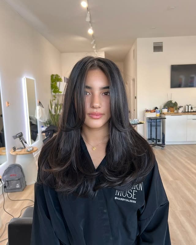 13. Rich Black Long Layers with Face-Framing Shape - Long Layered Hairstyles