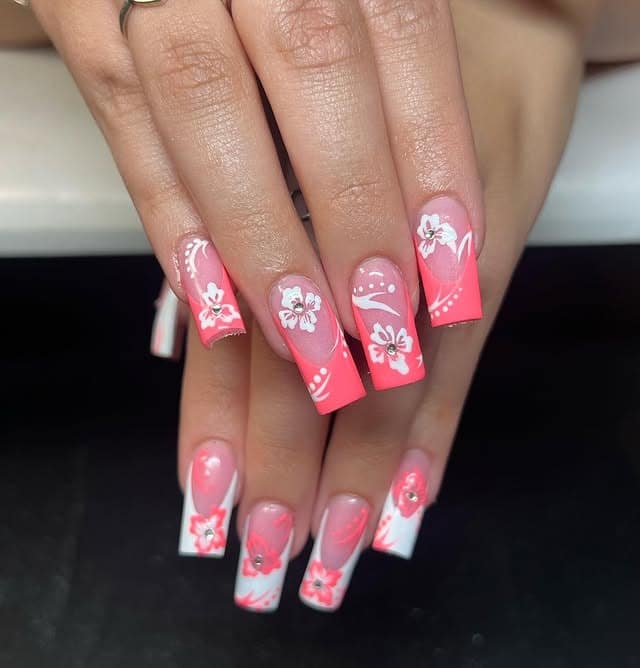 3. Coral Bloom Square Set - hawaiian flower nail ideas