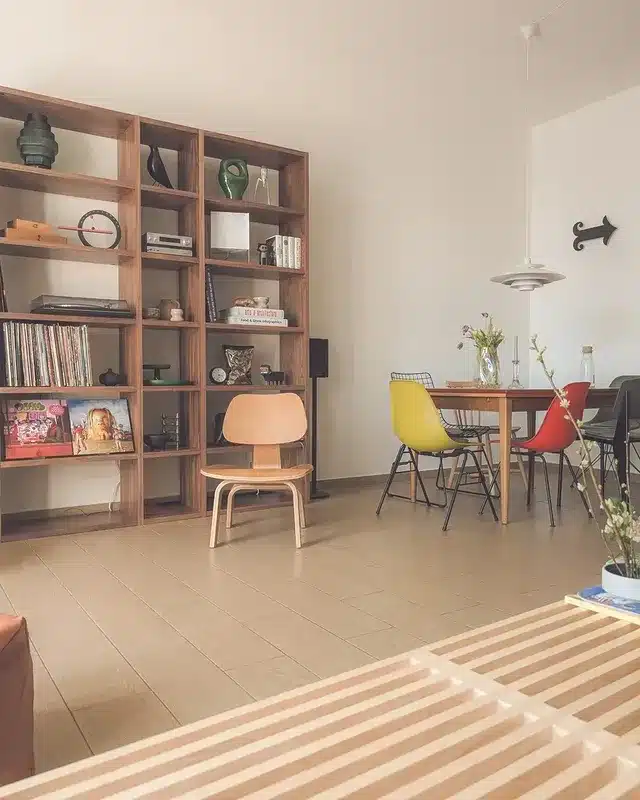 17. Mid-Century Inspired Shelving in Warm Wood - living room shelf ideas