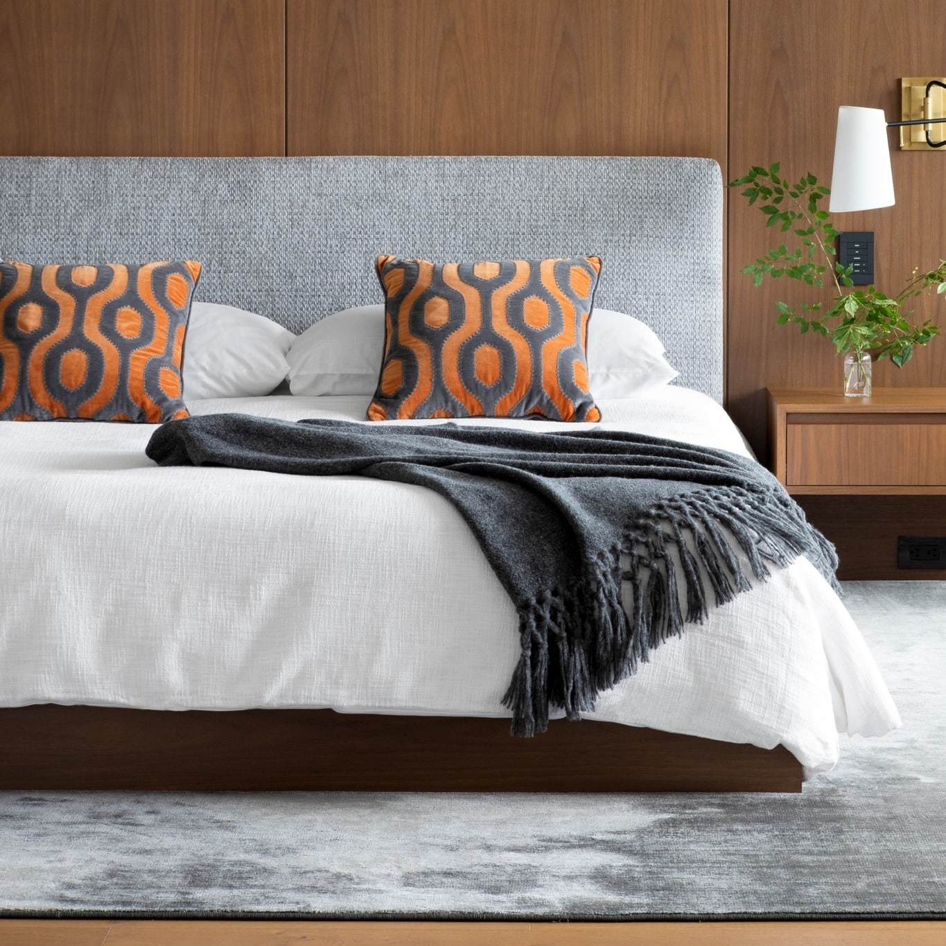 4. Modern Warmth in Walnut and Soft Gray - dream bedroom ideas