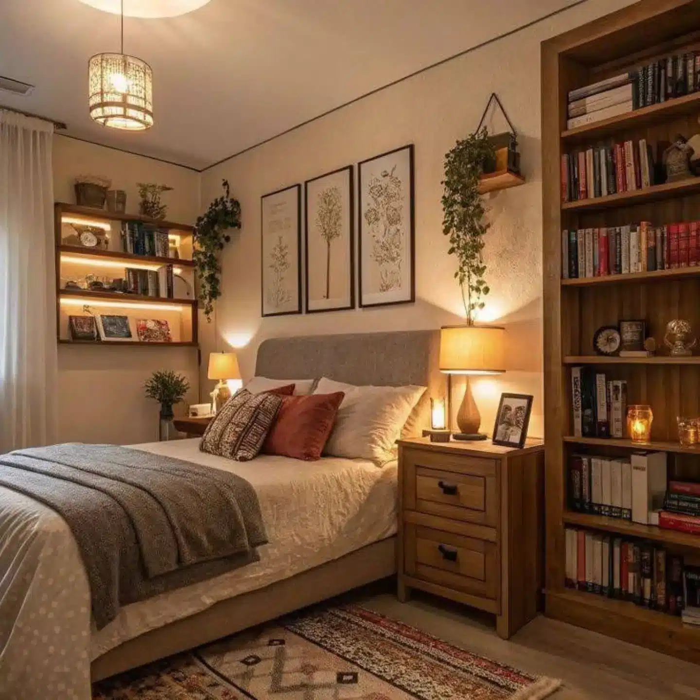 16. Cozy Library Retreat in Warm Wood and Soft Beige - dream bedroom ideas