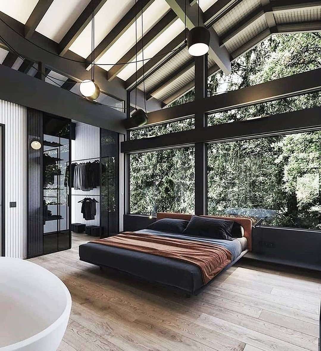 21. Industrial Modern Retreat in Charcoal and Natural Wood - dream bedroom ideas
