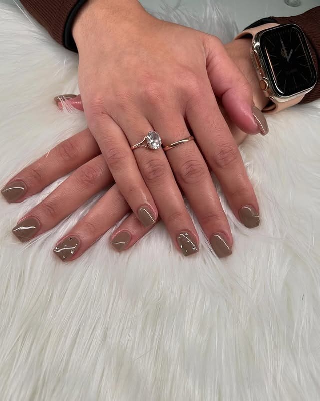 3. Soft Taupe Short Square Nails - light brown nail ideas