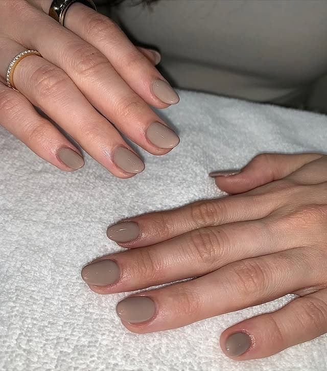 15. Taupe Brown Short Oval Nails - light brown nail ideas