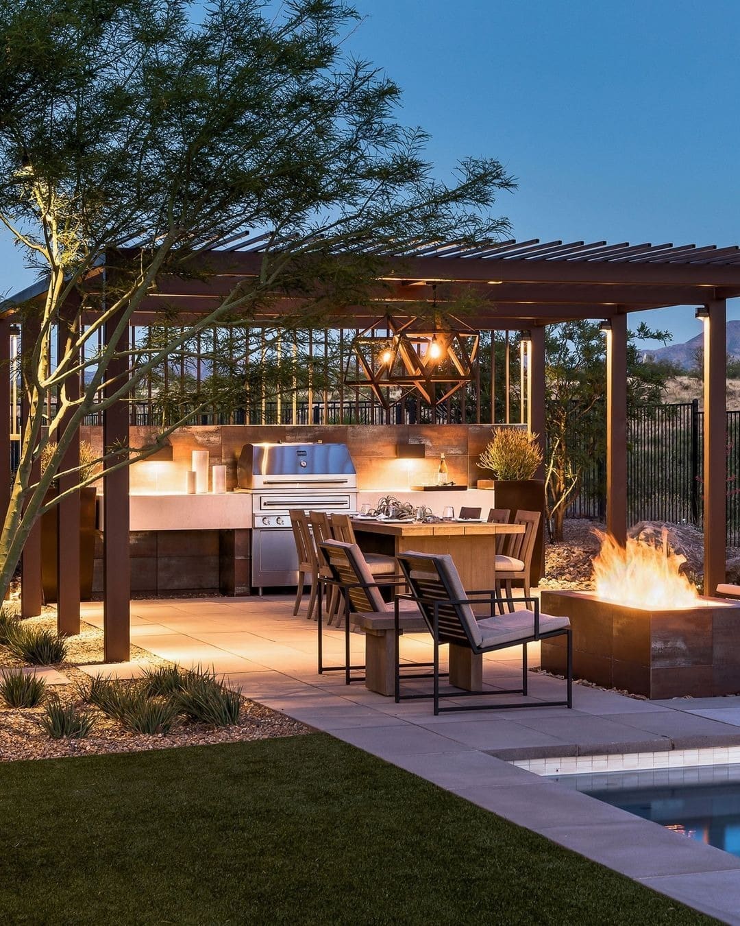 22. Desert Modern Rustic Kitchen in Warm Brown and Soft Charcoal - rustic outdoor kitchen ideas