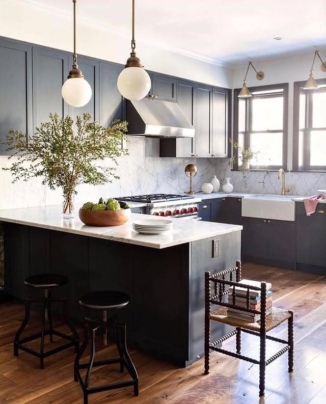1. Midnight Blue Classic with Warm Brass Accents - moody kitchen ideas