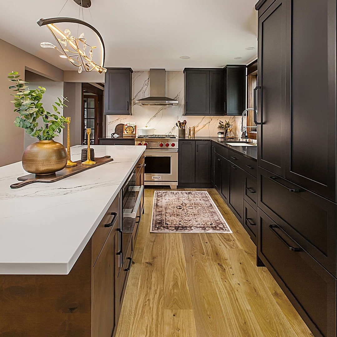 3. Charcoal and Walnut Contemporary Contrast - moody kitchen ideas