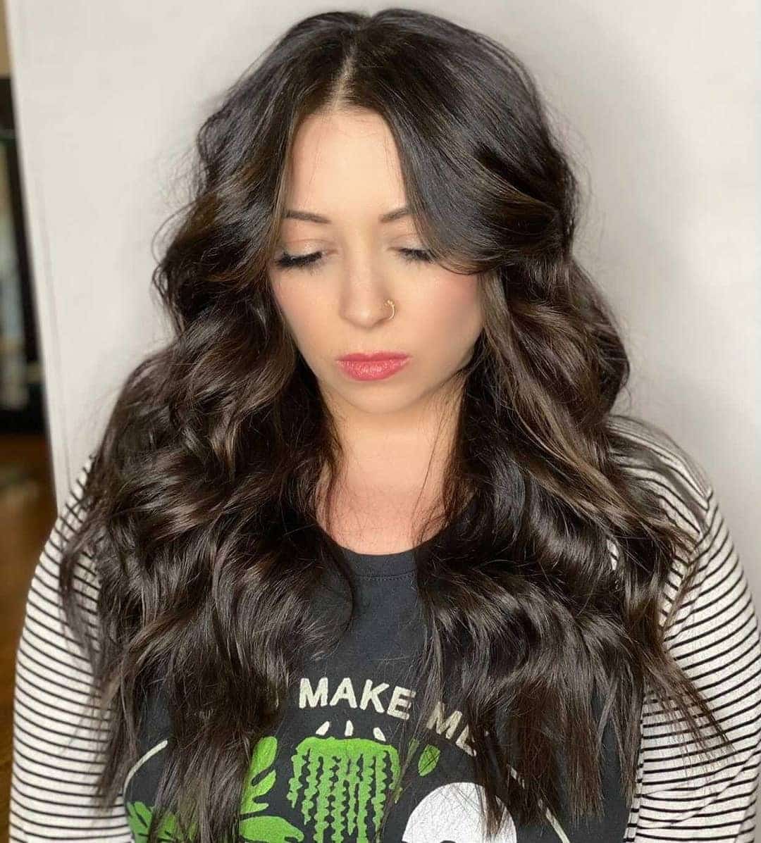 1. Soft Center-Part Waves in Deep Brown - Dark Brown Hair Color