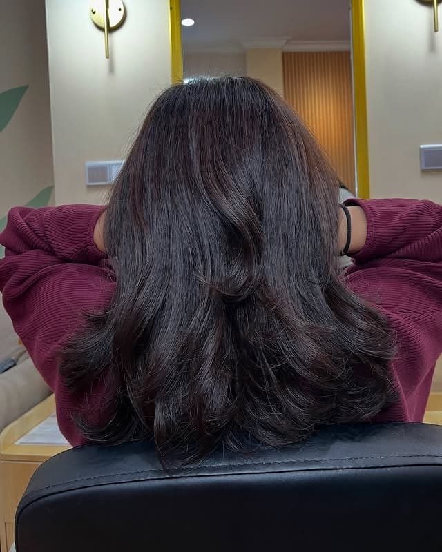 9. Rounded Layered Cut in Dark Cocoa Brown - Dark Brown Hair Color