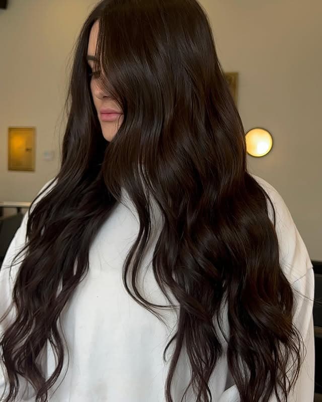 22. Long Loose Waves in Deep Dark Brown - Dark Brown Hair Color