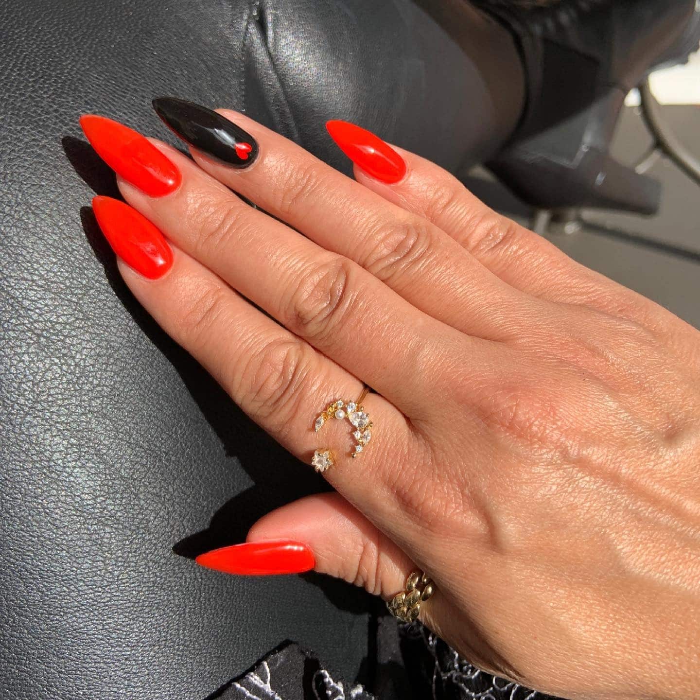 5. Red and Black Accent Almond Nails - long red nail ideas