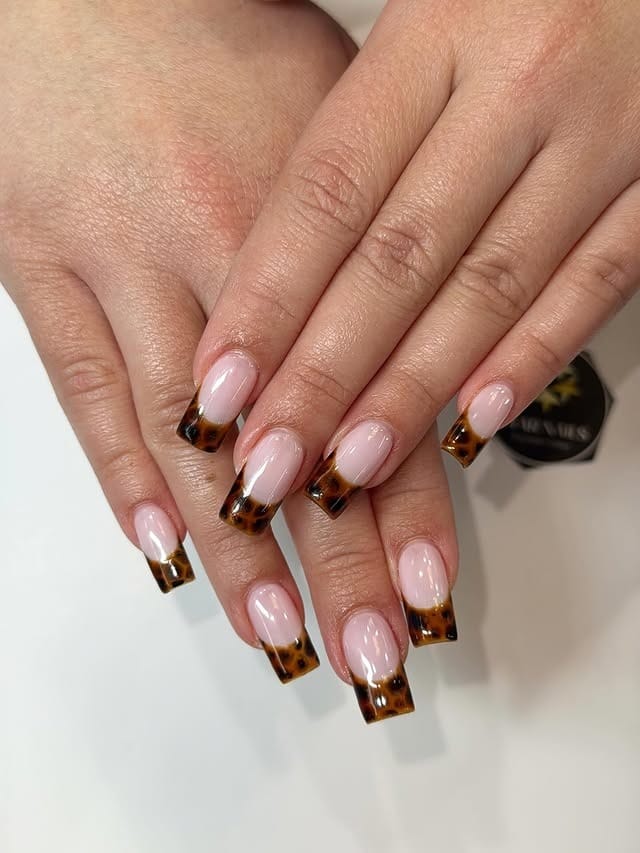 10. Tortoiseshell Square Nails with Glossy Nude Base - love nail ideas