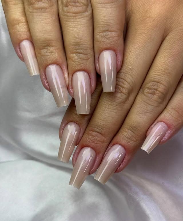 12. Glossy Nude Coffin Nails in Soft Beige - love nail ideas