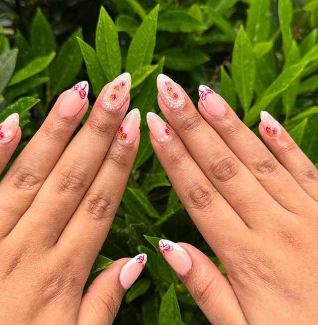 15. Floral Almond Nails in Blush Pink with Hand-Painted Details - love nail ideas