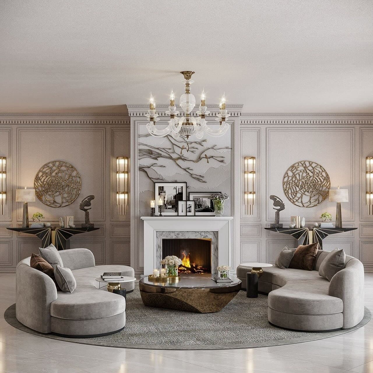 5. Classic Gray and White Living Room with Architectural Detail - gray and white living room ideas