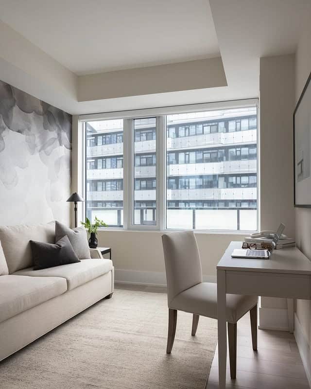 10. Light Neutral Office Guest Room with Daytime Comfort - office guest room ideas