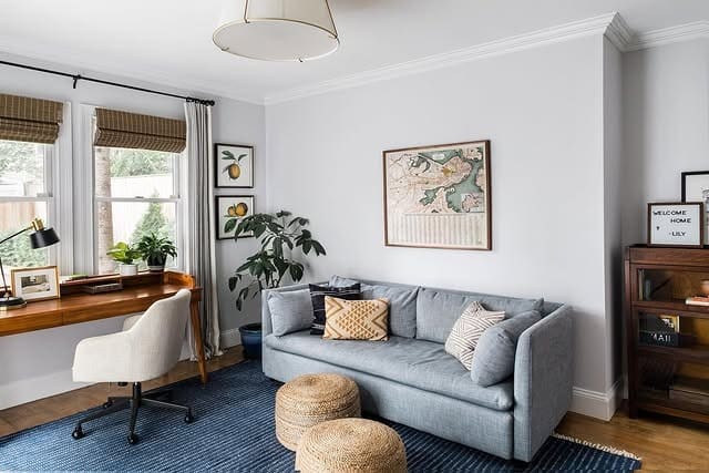 12. Light Gray Office Guest Room with Soft Seating - office guest room ideas