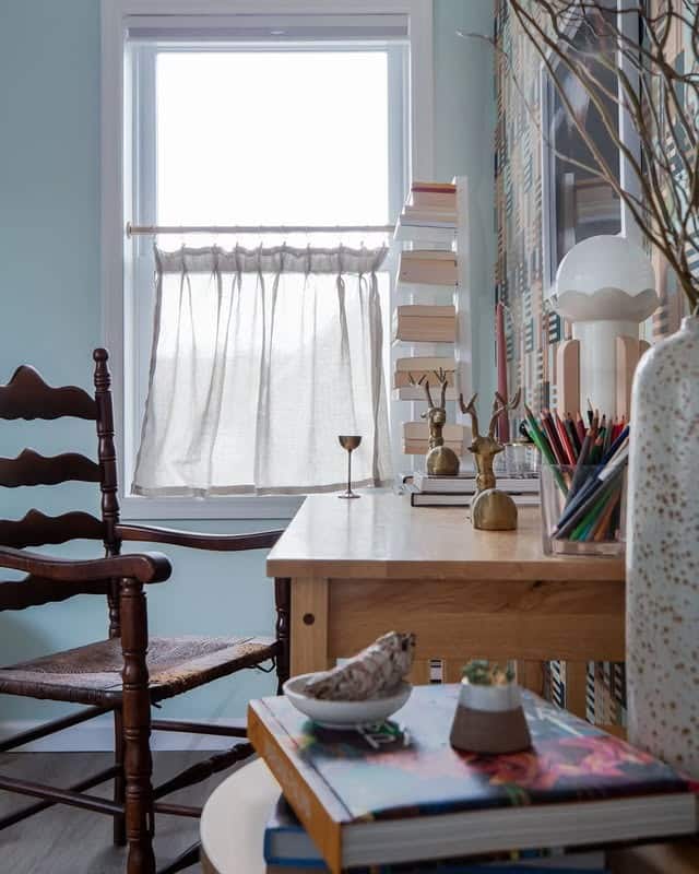 15. Soft Blue Creative Office Guest Space - office guest room ideas