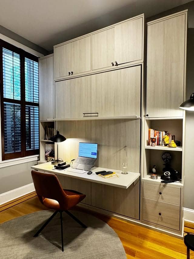 19. Built-In White Oak Office Guest Wall System - office guest room ideas