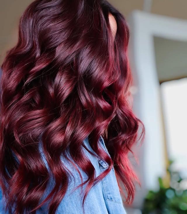 1. Soft Waves in Deep Merlot Red - Deep Red Hair Color