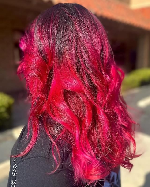 2. Bold Crimson Melt with Textured Lengths - Deep Red Hair Color