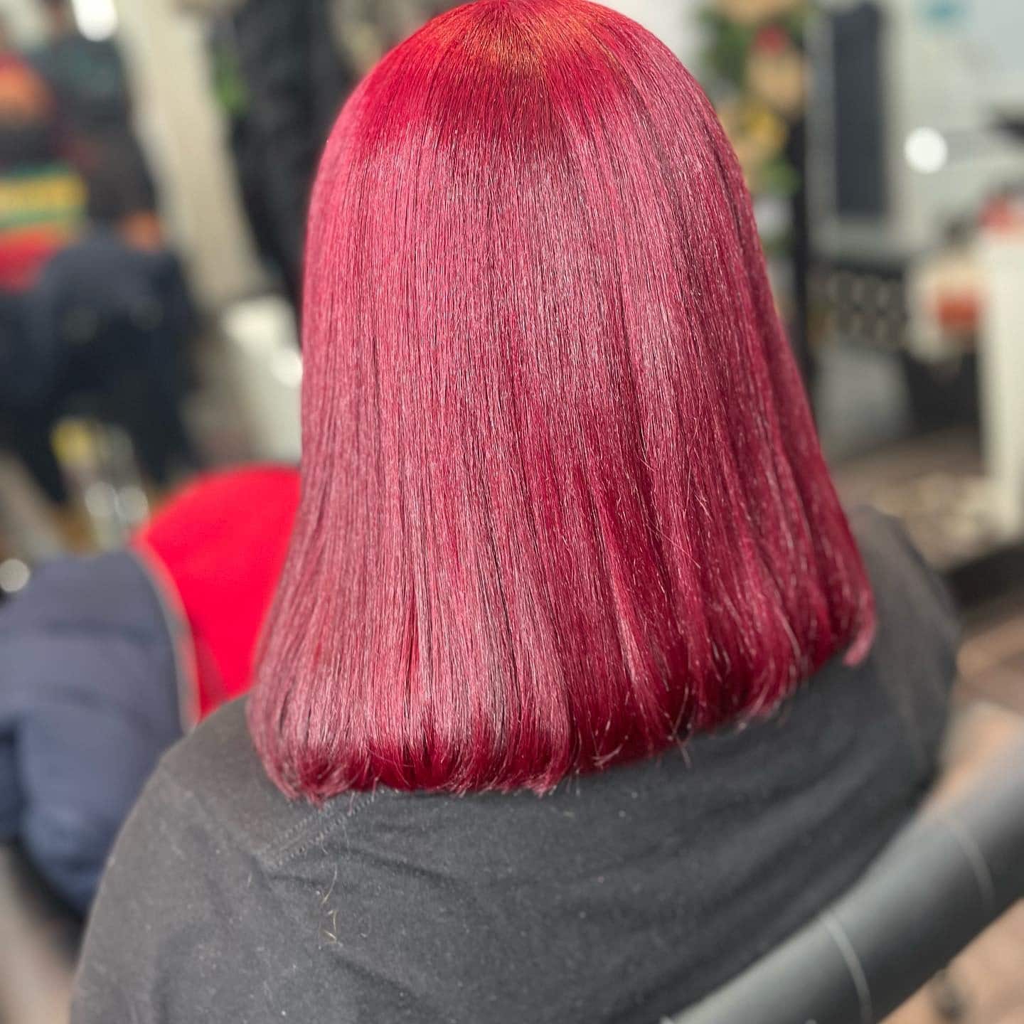 6. Velvet Wine Red Blunt Cut - Deep Red Hair Color