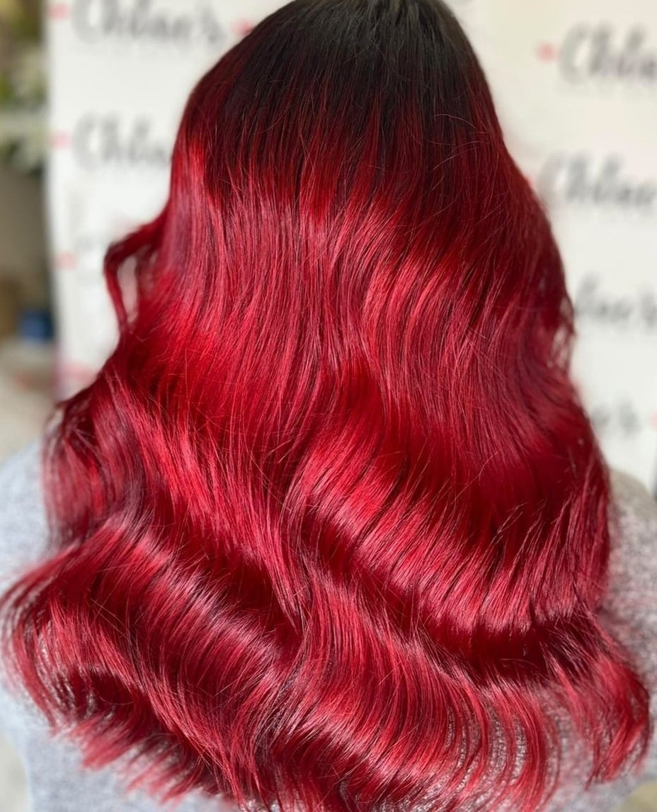 9. Vibrant Scarlet Red with Gloss Finish - Deep Red Hair Color
