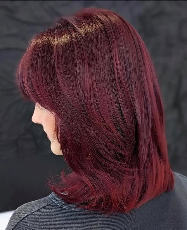 12. Smooth Shoulder-Length Cut in Dark Wine Red - Deep Red Hair Color