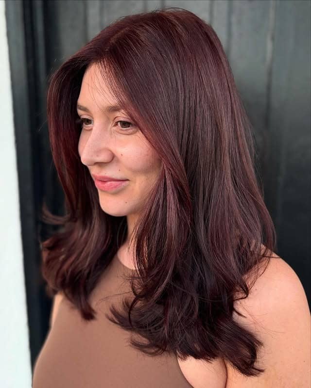 22. Layered Medium Cut in Deep Chestnut Red - Deep Red Hair Color