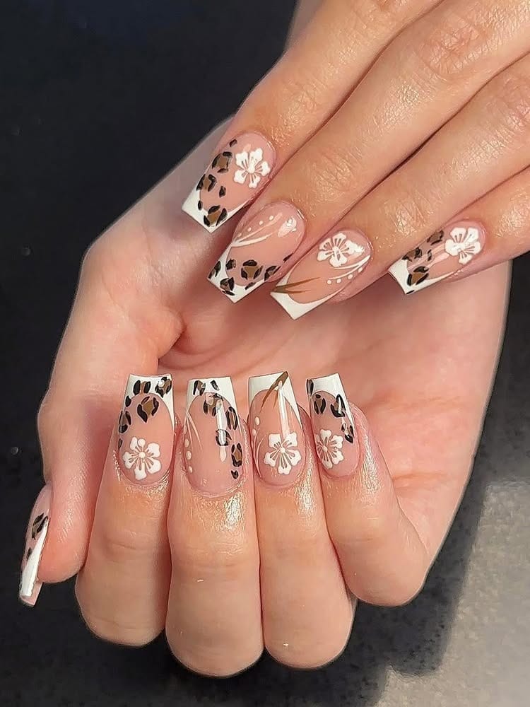 3. Modern Botanical French in Nude and Cocoa - luxury nail ideas