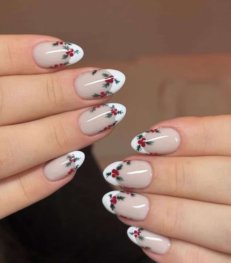 11. Classic French Florals in Soft Nude and White - luxury nail ideas