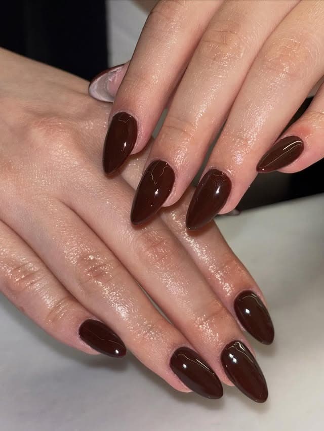 15. Glossy Espresso Almonds - luxury nail ideas
