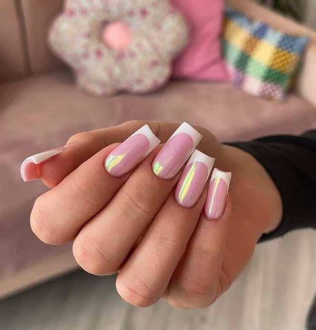 21. Iridescent French Square Nails in Soft Pink and White - luxury nail ideas