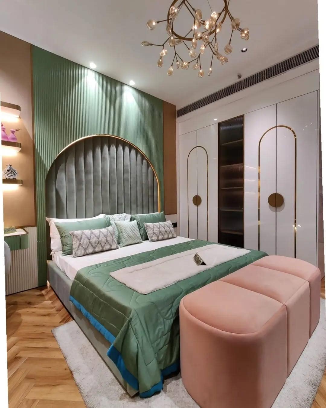 7. Luxe Mint Arch Feature Bedroom - mint green bedroom ideas