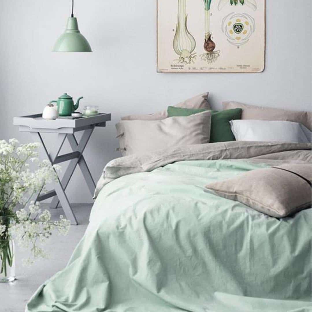 15. Calm Mint Linen Bedroom - mint green bedroom ideas