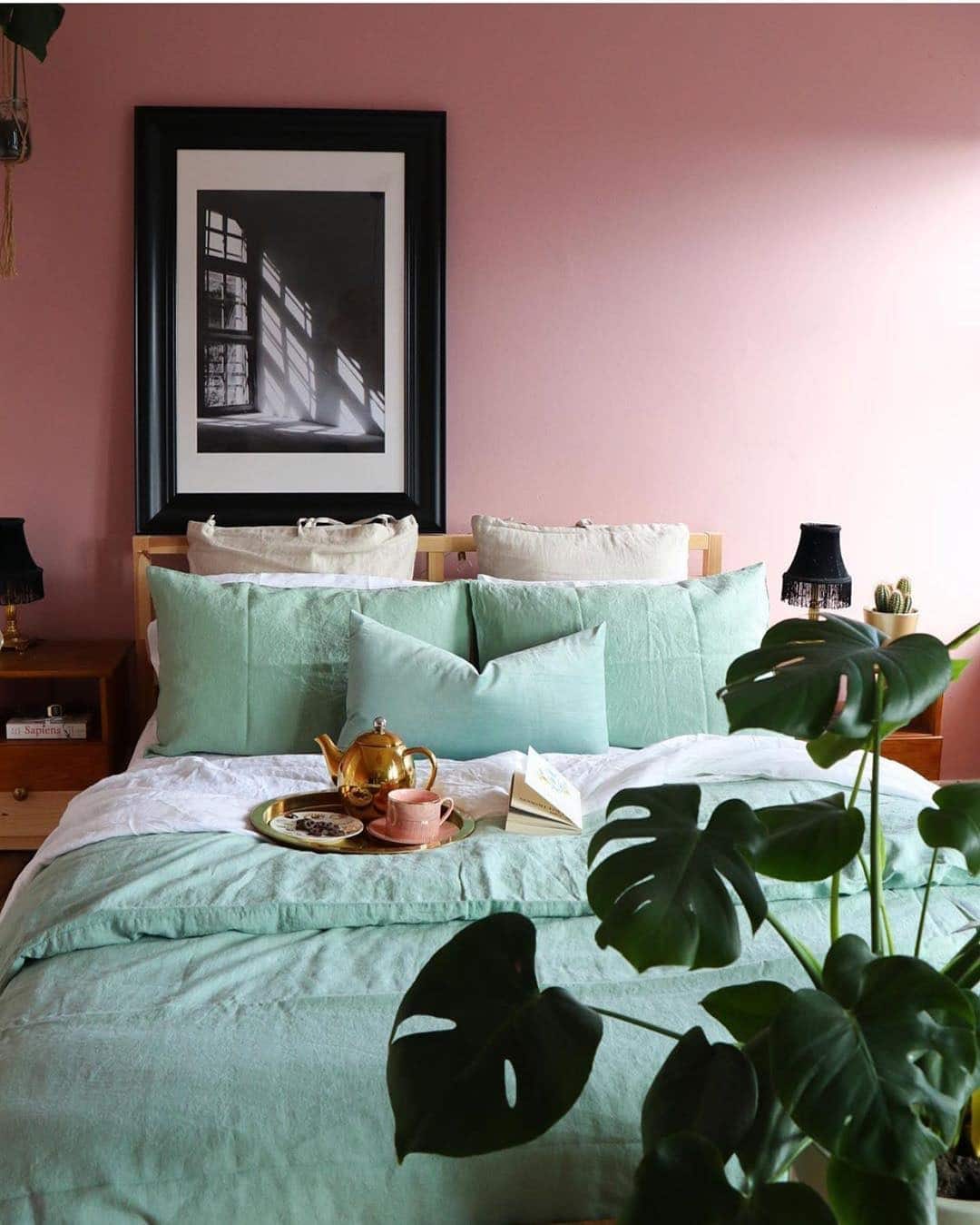 17. Mint and Blush Accent Bedroom - mint green bedroom ideas