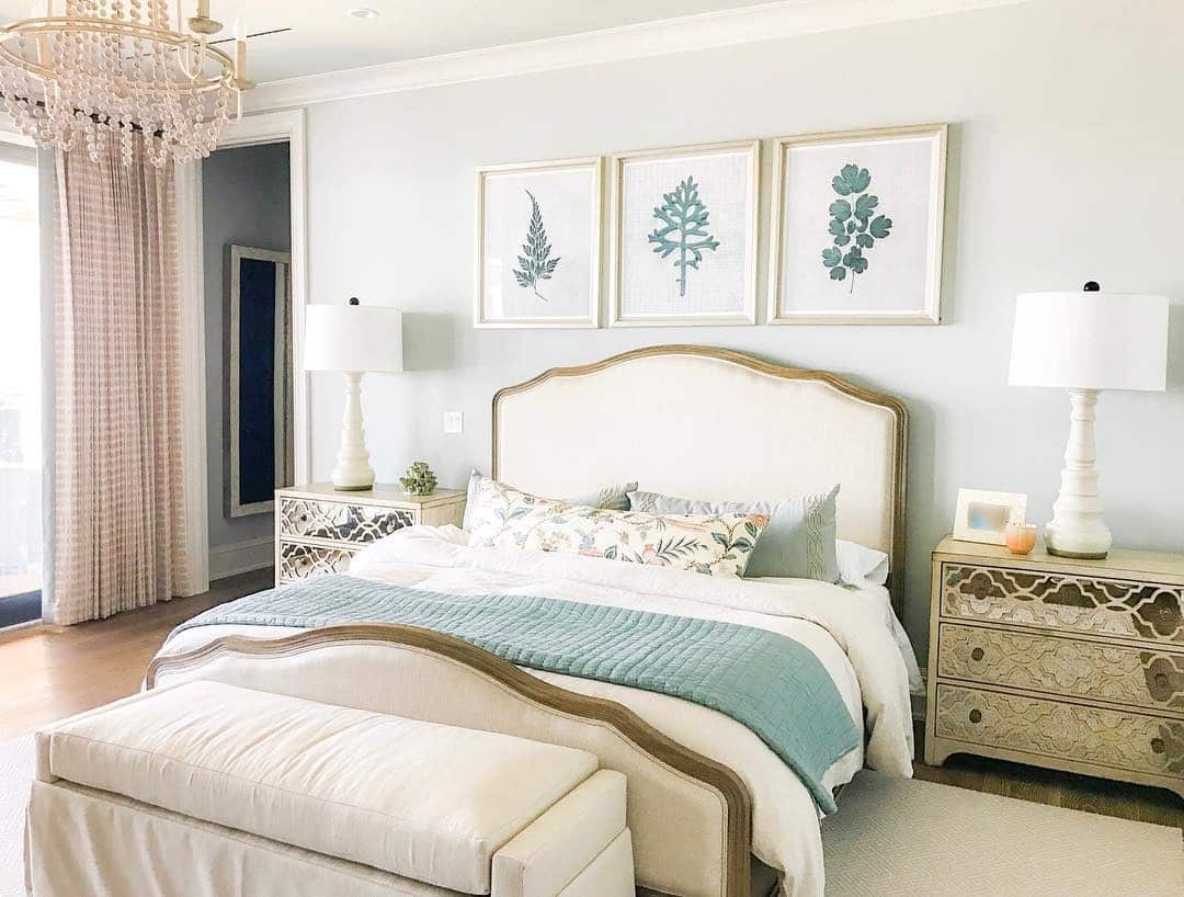 18. Classic Mint Transitional Bedroom - mint green bedroom ideas