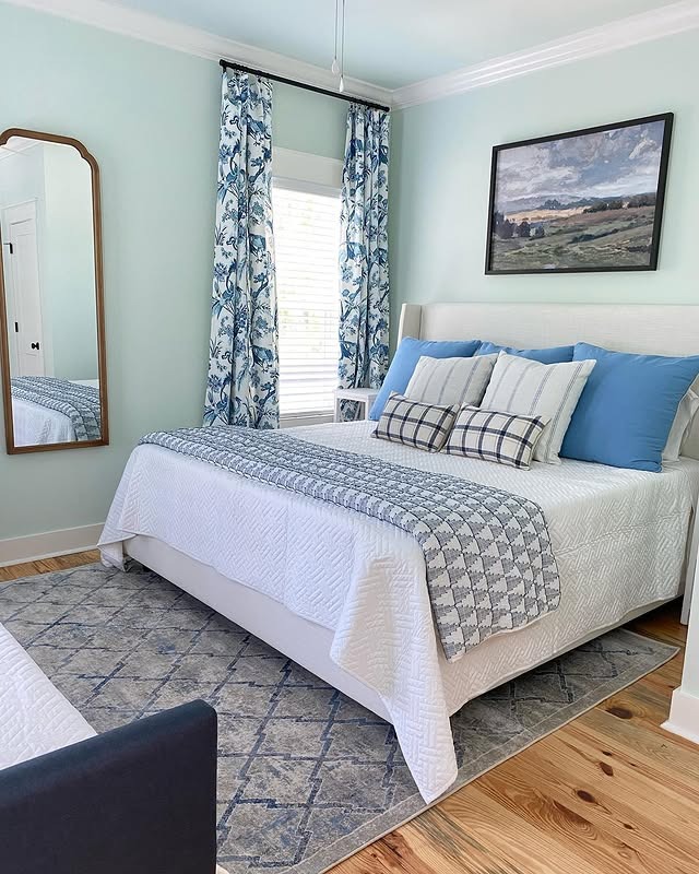 19. Mint and Blue Coastal Bedroom - mint green bedroom ideas