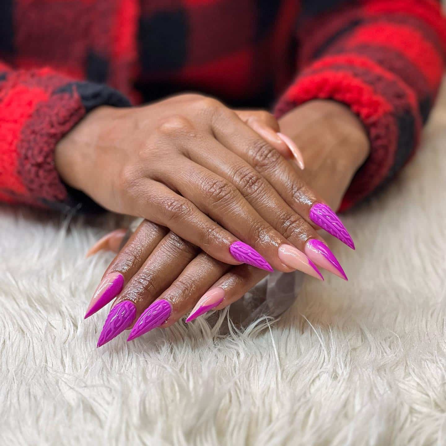 5. Textured Magenta Stiletto Design - magenta nail ideas
