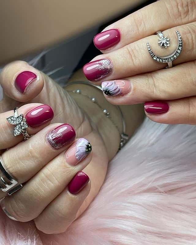 7. Magenta Gloss with Metallic Accents - magenta nail ideas