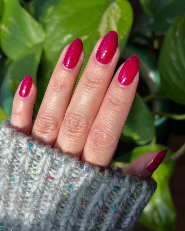 8. Chrome Red-Magenta Coffin Nails - magenta nail ideas