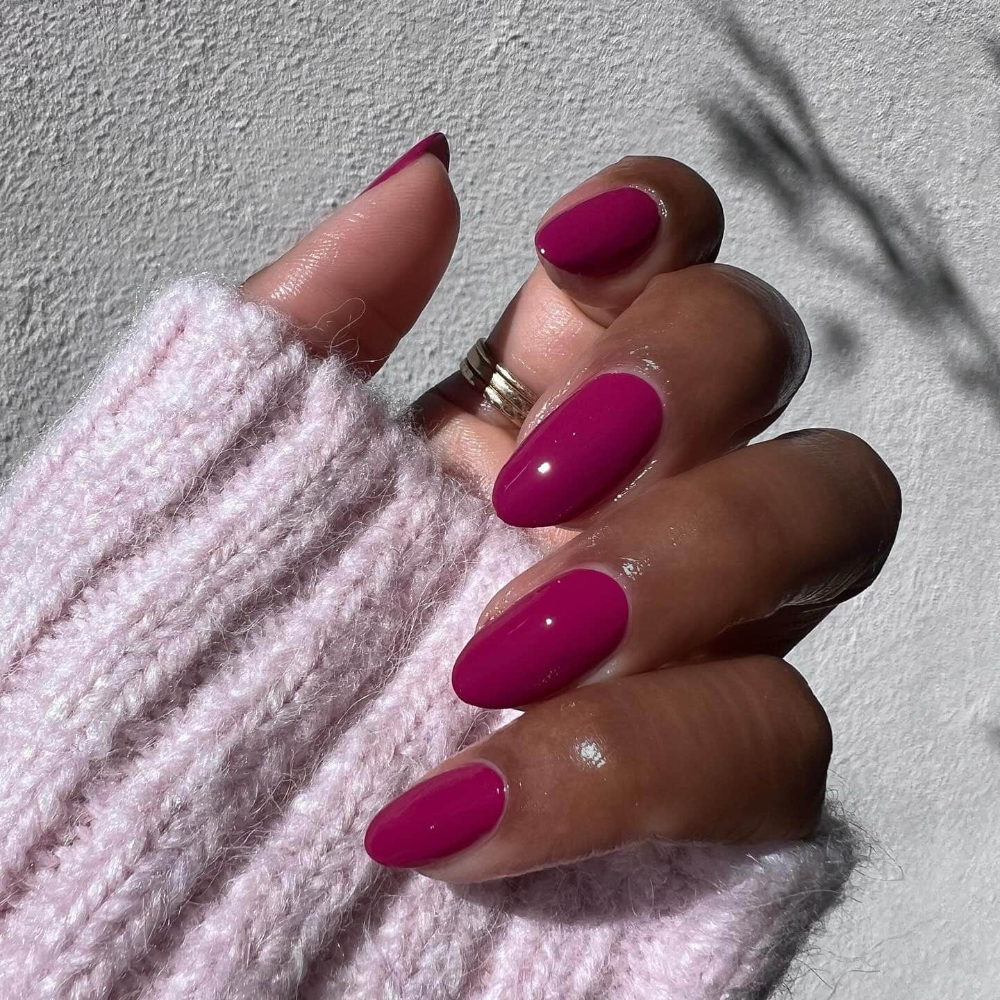 17. Classic Creamy Magenta Short Nails - magenta nail ideas