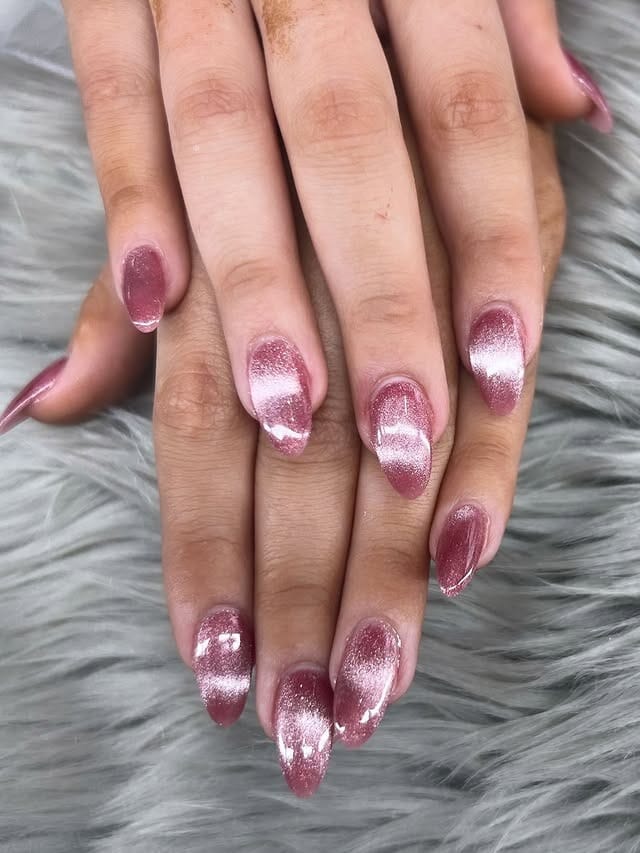 20. Glossy Orchid-Magenta Almond Set - magenta nail ideas