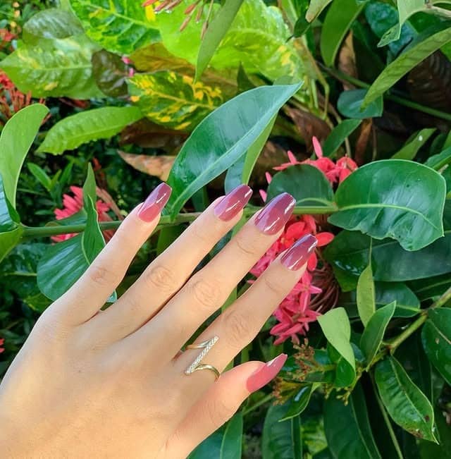 12. Rosewood Ombre Coffin Nails - medium length coffin nail ideas