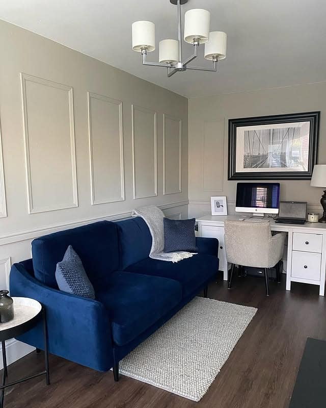 20. Classic Living Room Office in Navy and Warm White - living room office ideas