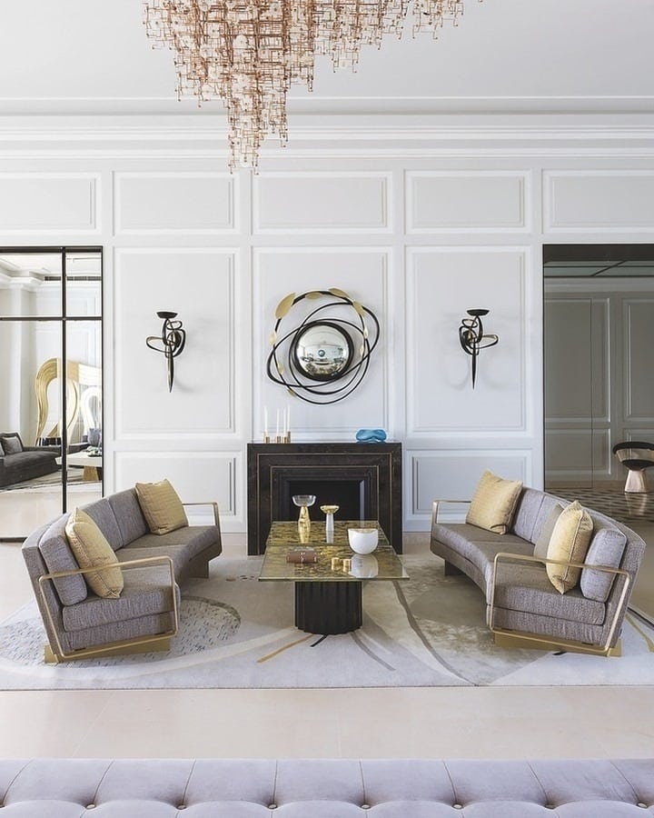 4. Sculptural Grey and Gold Living Room Statement - grey and gold living room ideas