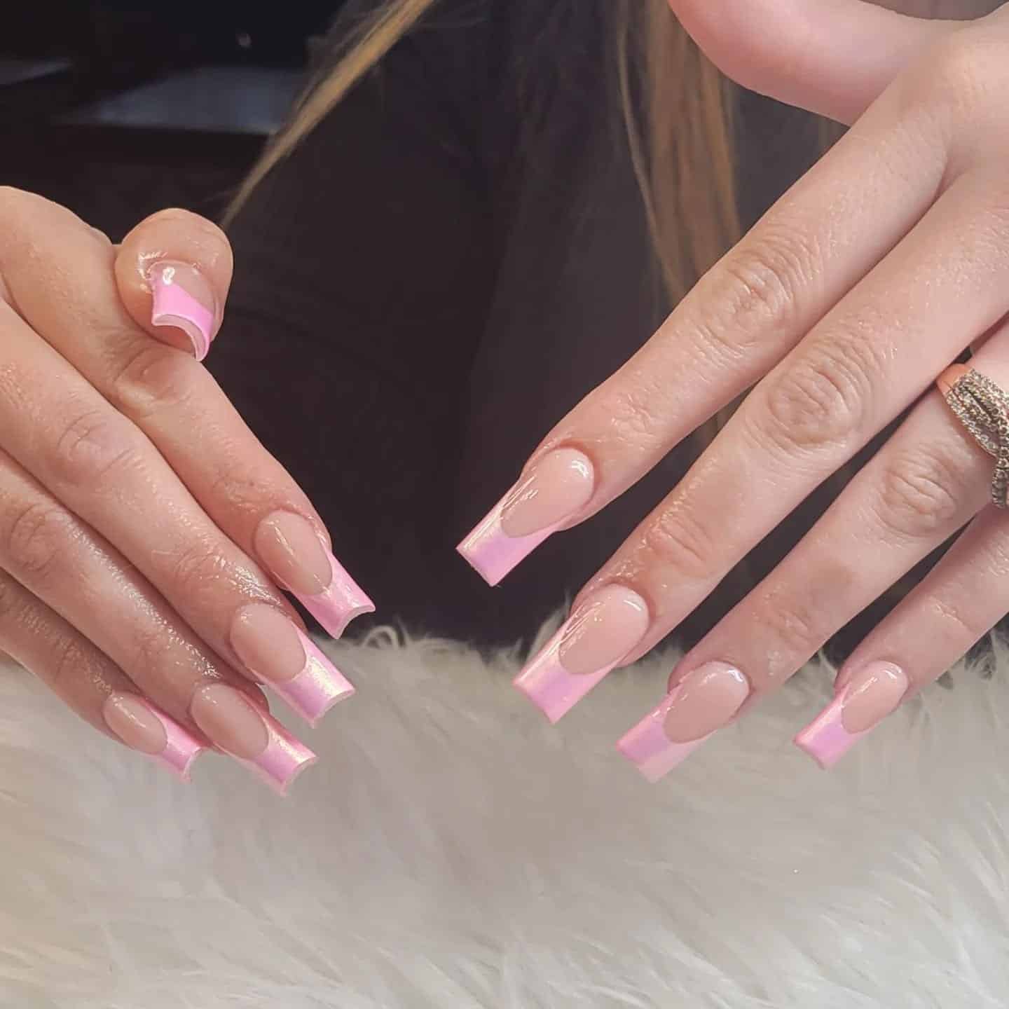 3. Soft Pink Ombre French Square Nails - medium length square nail ideas