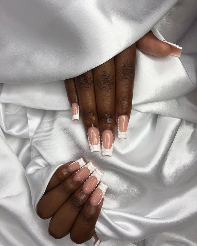 13. Sculpted White French Square Nails - medium length square nail ideas