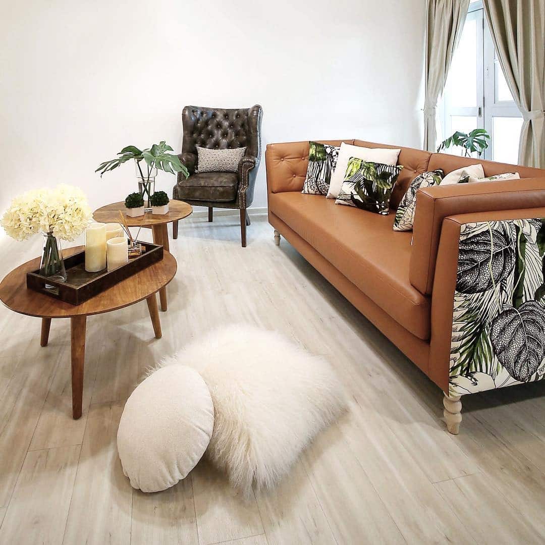 11. Soft Neutrals with Tailored Brown Leather - brown leather sofa living room ideas