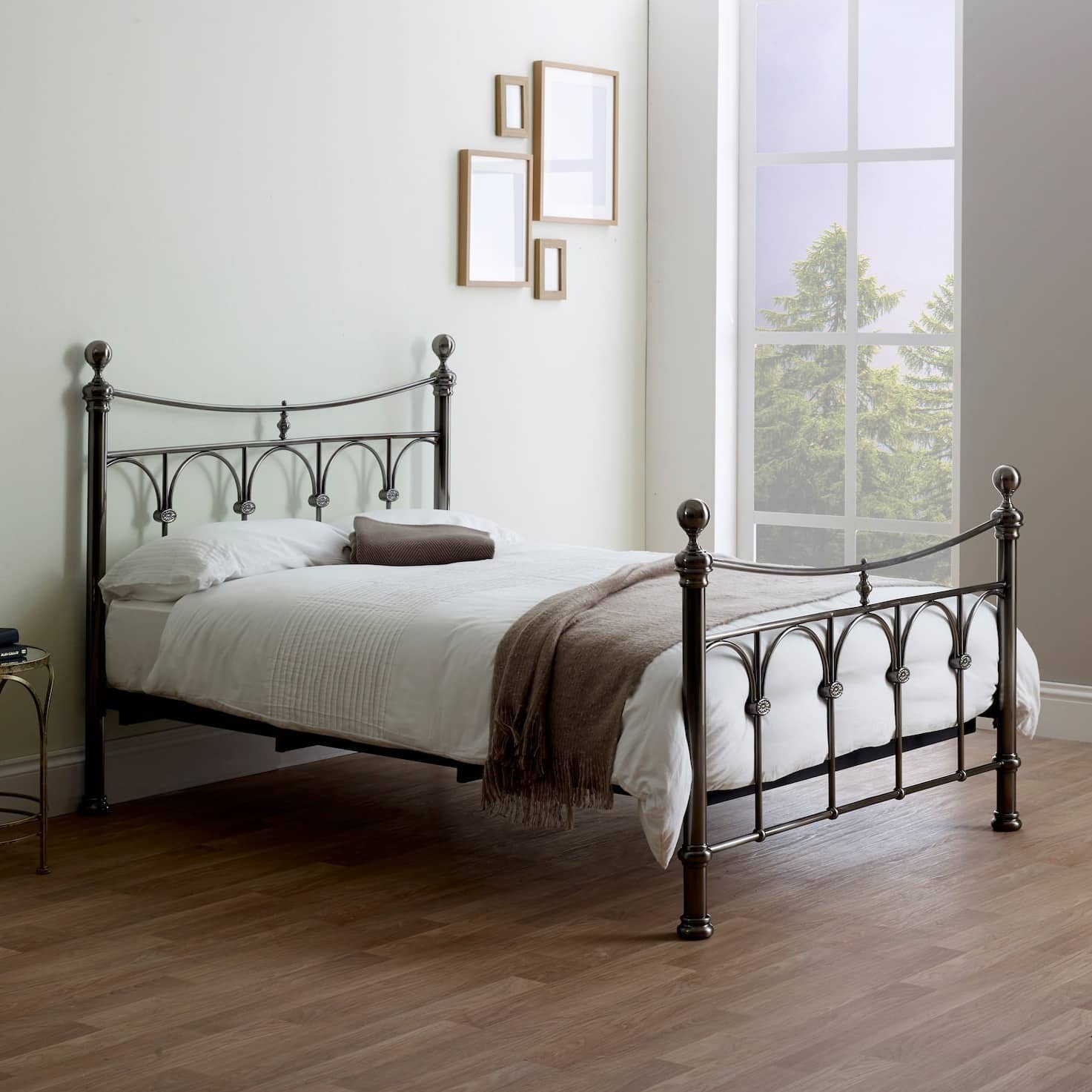 5. Traditional Metal Frame in Charcoal with Cream - metal bed frame bedroom ideas